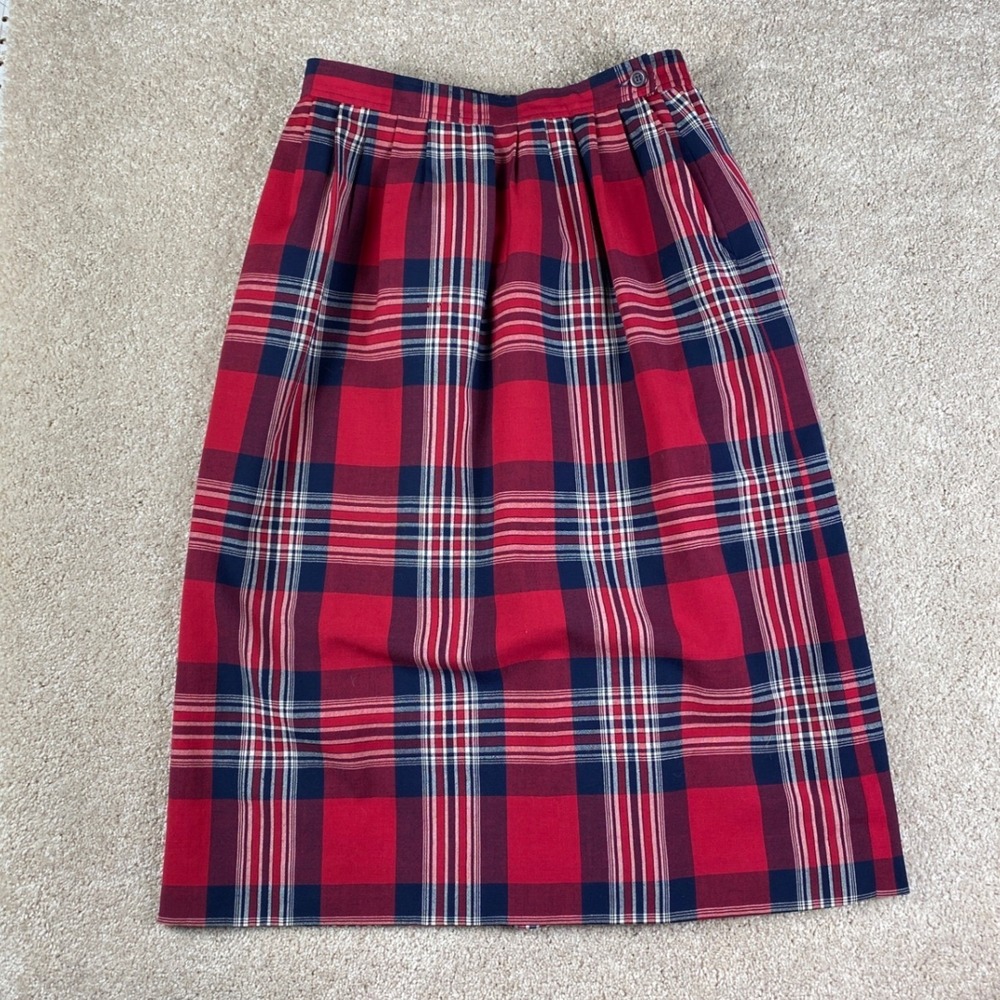 Vintage Petite Pendleton Red Plaid Wool Midi Skirt Size 14‎ Made in USA P627-906